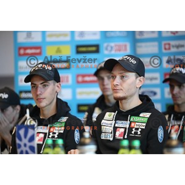 Timi Zajc and Anze Lanisek of Slovenia Nordic Ski team during press conference in Ljubljana on December 3, 2019