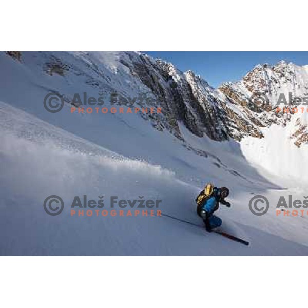Perfect day in deep powder heli skiing with RK Heliski in Canadian Rockies and Purcell Mountains, starting from Panorama mountain village, British Columbia, Canada on 6th of March 2008. Photo by Ales Fevzer 