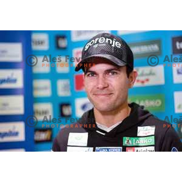 Jernej Damjan of Slovenia Ski jumping team at press conference in Ljubljana on December 16, 2019