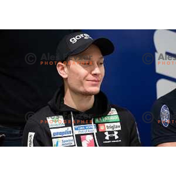 Anze Lanisek of Slovenia Ski jumping team at press conference in Ljubljana on December 16, 2019