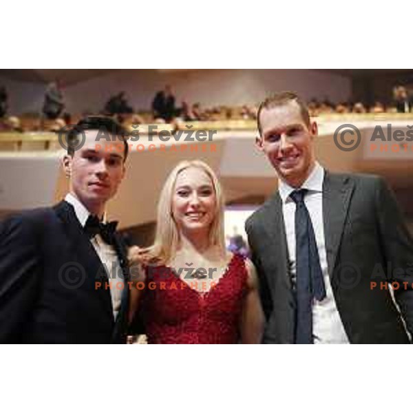 Primoz Roglic, Janja Garnbret and Tine Urnaut at Slovenian Sportsman of the year 2019 in Ljubljana on December 17, 2019