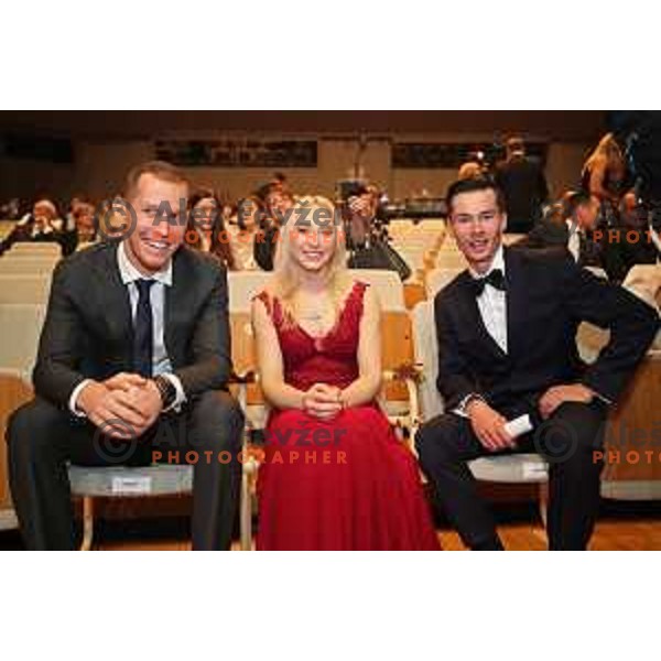 Tine Urnaut, Janja Garnbret and Primoz Roglic at Slovenian Sportsman of the year 2019 in Ljubljana on December 17, 2019