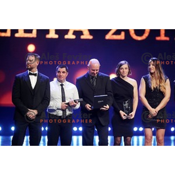 Alberto Giuliani, Grega Kostomaj, Jernej Abramic, Eva Tercelj, Anja Osterman at Best Slovenian Sportsman of the year 2019 gala night in Ljubljana, Slovenia on December 17, 2019