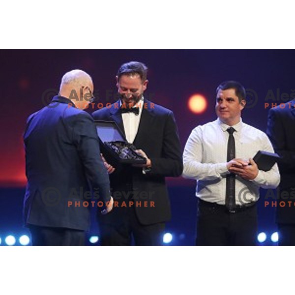 Bogdan Gabrovec, president of OKS congratulates Alberto Giuliani at Best Slovenian Sportsman of the year 2019 gala night in Ljubljana, Slovenia on December 17, 2019