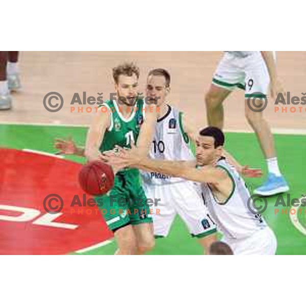 Jaka Blazic and Klemen Prepelic in action during 7Days EuroCup regular season basketball match between Cedevita Olimpija Ljubljana (SLO) and Joventut Badalona (ESP) in Arena Stozice, Ljubljana, Slovenia on December 18, 2019