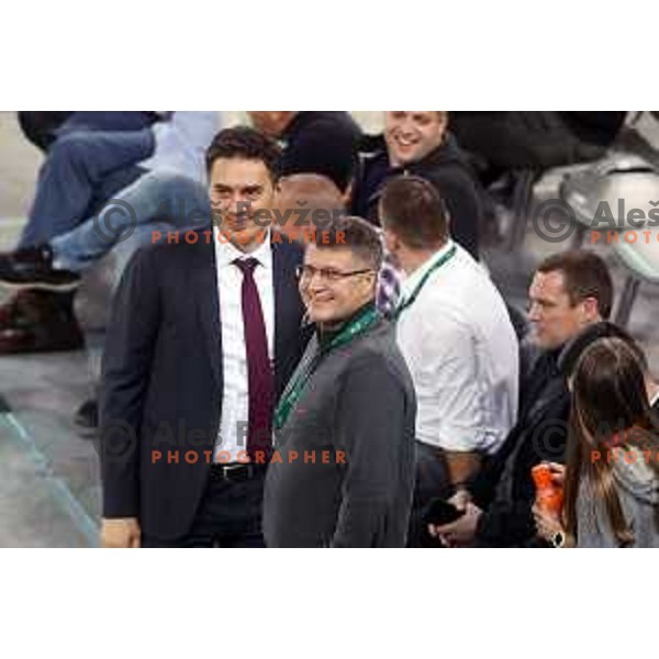 Davor Uzbinec and Anton Pregelj during 7Days EuroCup regular season basketball match between Cedevita Olimpija Ljubljana (SLO) and Joventut Badalona (ESP) in Arena Stozice, Ljubljana, Slovenia on December 18, 2019