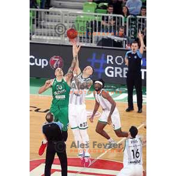 Maik Zirbes and Alen Omic in action during 7Days EuroCup regular season basketball match between Cedevita Olimpija Ljubljana (SLO) and Joventut Badalona (ESP) in Arena Stozice, Ljubljana, Slovenia on December 18, 2019