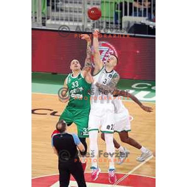 Maik Zirbes and Alen Omic in action during 7Days EuroCup regular season basketball match between Cedevita Olimpija Ljubljana (SLO) and Joventut Badalona (ESP) in Arena Stozice, Ljubljana, Slovenia on December 18, 2019