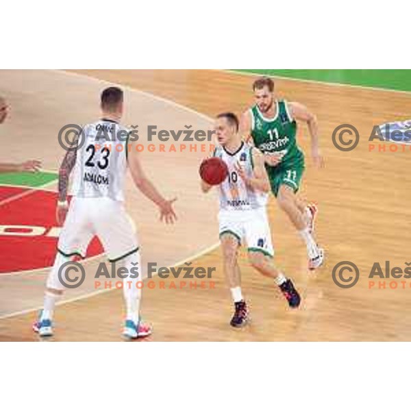 Jaka Blazic and Klemen Prepelic in action during 7Days EuroCup regular season basketball match between Cedevita Olimpija Ljubljana (SLO) and Joventut Badalona (ESP) in Arena Stozice, Ljubljana, Slovenia on December 18, 2019