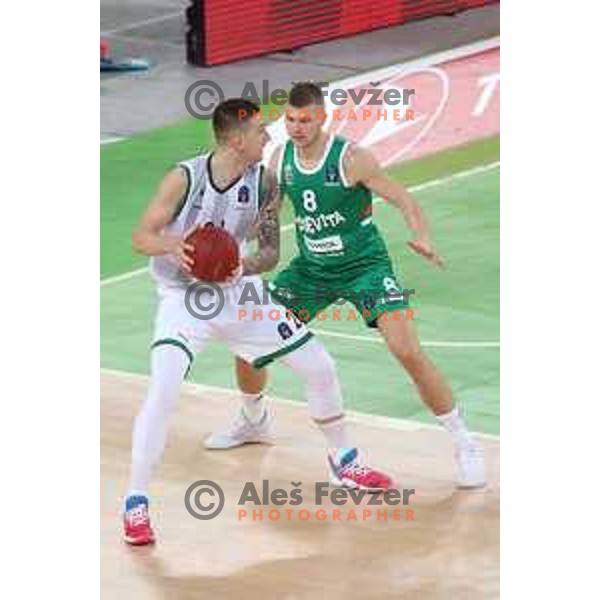 Alen Omic and Edo Muric in action during 7Days EuroCup regular season basketball match between Cedevita Olimpija Ljubljana (SLO) and Joventut Badalona (ESP) in Arena Stozice, Ljubljana, Slovenia on December 18, 2019