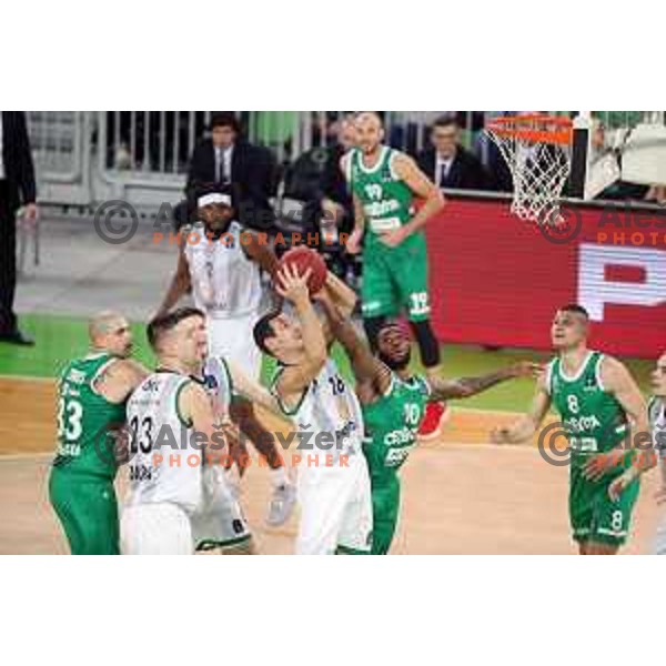 Nikos Zisis and Codi Miller-McIntyre in action during 7Days EuroCup regular season basketball match between Cedevita Olimpija Ljubljana (SLO) and Joventut Badalona (ESP) in Arena Stozice, Ljubljana, Slovenia on December 18, 2019