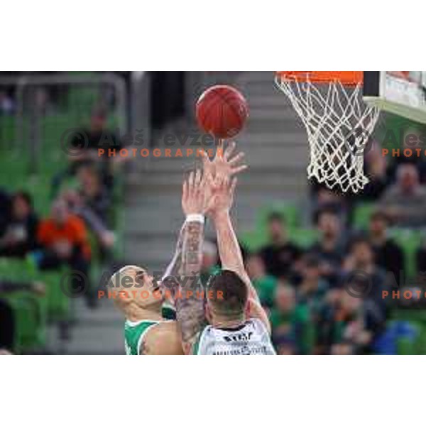 Maik Zirbes and Alen Omic in action during 7Days EuroCup regular season basketball match between Cedevita Olimpija Ljubljana (SLO) and Joventut Badalona (ESP) in Arena Stozice, Ljubljana, Slovenia on December 18, 2019