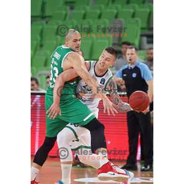 Maik Zirbes and Alen Omic in action during 7Days EuroCup regular season basketball match between Cedevita Olimpija Ljubljana (SLO) and Joventut Badalona (ESP) in Arena Stozice, Ljubljana, Slovenia on December 18, 2019