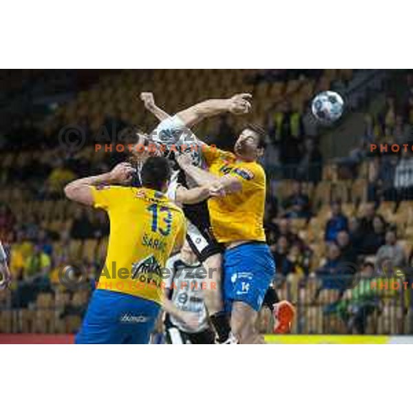 in action during Slovenia Cup 2019/20 handball match between RK Celje Pivovarna Lasko and Riko Ribnica in Arena Zlatorog, Celje, Slovenia on December 18, 2019