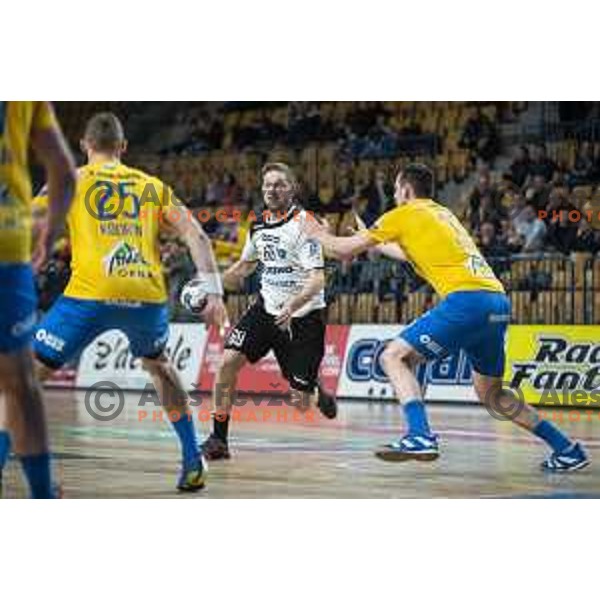 in action during Slovenia Cup 2019/20 handball match between RK Celje Pivovarna Lasko and Riko Ribnica in Arena Zlatorog, Celje, Slovenia on December 18, 2019