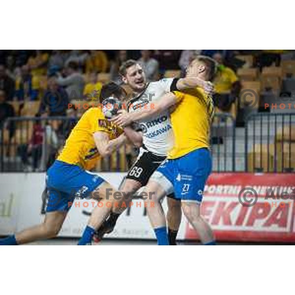 in action during Slovenia Cup 2019/20 handball match between RK Celje Pivovarna Lasko and Riko Ribnica in Arena Zlatorog, Celje, Slovenia on December 18, 2019