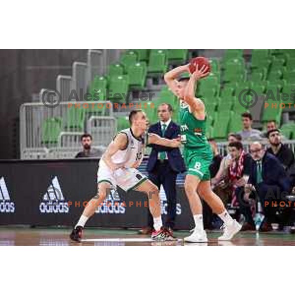 Klemen Prepelic and Edo Muric in action during 7Days EuroCup regular season basketball match between Cedevita Olimpija Ljubljana (SLO) and Joventut Badalona (ESP) in Arena Stozice, Ljubljana, Slovenia on December 18, 2019