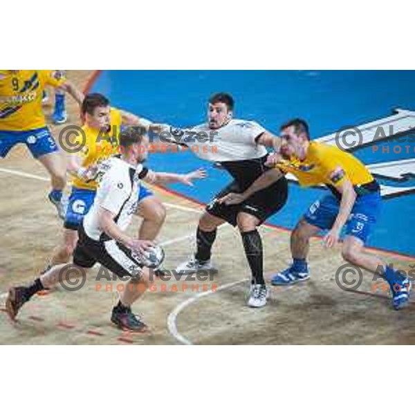 in action during Slovenia Cup 2019/20 handball match between RK Celje Pivovarna Lasko and Riko Ribnica in Arena Zlatorog, Celje, Slovenia on December 18, 2019