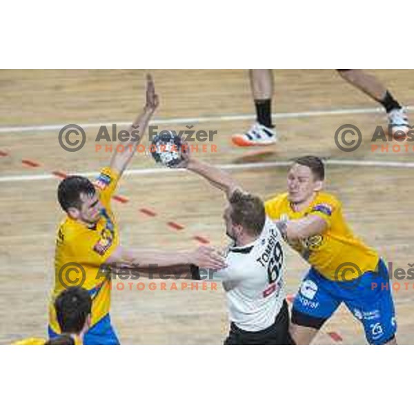 in action during Slovenia Cup 2019/20 handball match between RK Celje Pivovarna Lasko and Riko Ribnica in Arena Zlatorog, Celje, Slovenia on December 18, 2019