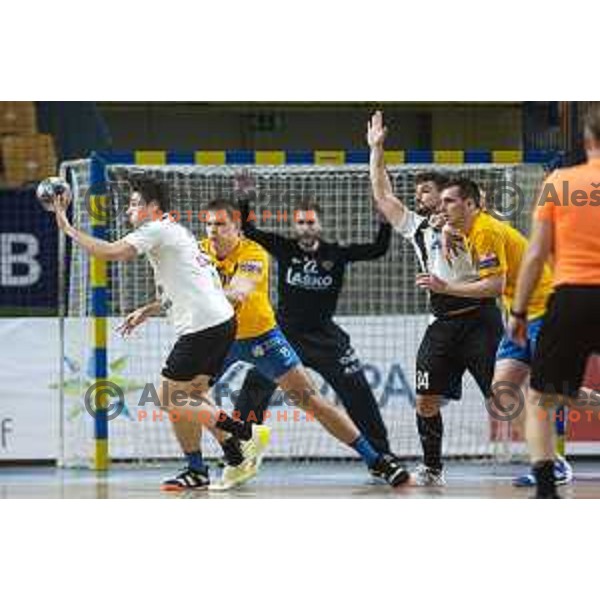 in action during Slovenia Cup 2019/20 handball match between RK Celje Pivovarna Lasko and Riko Ribnica in Arena Zlatorog, Celje, Slovenia on December 18, 2019