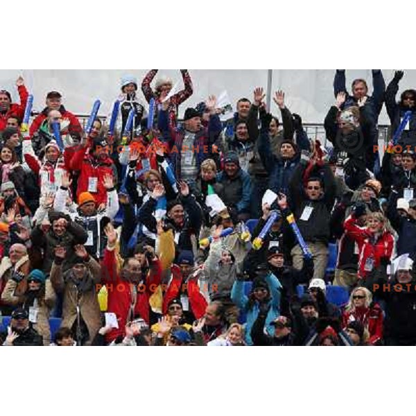 Fans at finish of second run of Audi FIS Alpine Ski World Cup Giant Slalom in Kranjska gora, Slovenia on 8th of March 2008. Photo by Ales Fevzer 