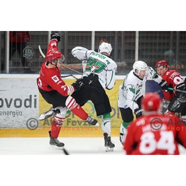 action during Alps league ice-hockey match between Acroni Jesenice and SZ Olimpija in Podmezakla Hall, Jesenice, Slovenia on December 20, 2019