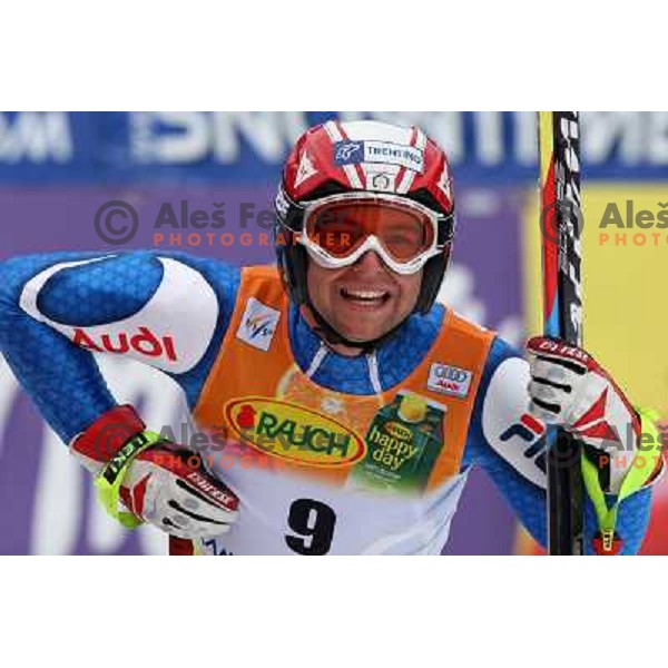 Davide Simoncelli (ITA) at finish of second run of Audi FIS Alpine Ski World Cup Giant Slalom in Kranjska gora, Slovenia on 8th of March 2008. Photo by Ales Fevzer 
