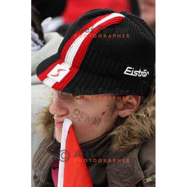 Disapointed fan of Benjamin Raich at finish of second run of Audi FIS Alpine Ski World Cup Giant Slalom in Kranjska gora, Slovenia on 8th of March 2008. Photo by Ales Fevzer 
