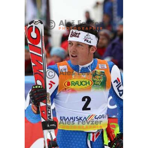 Massimiliiano Blardone (ITA) at finish of second run of Audi FIS Alpine Ski World Cup Giant Slalom in Kranjska gora, Slovenia on 8th of March 2008. Photo by Ales Fevzer 
