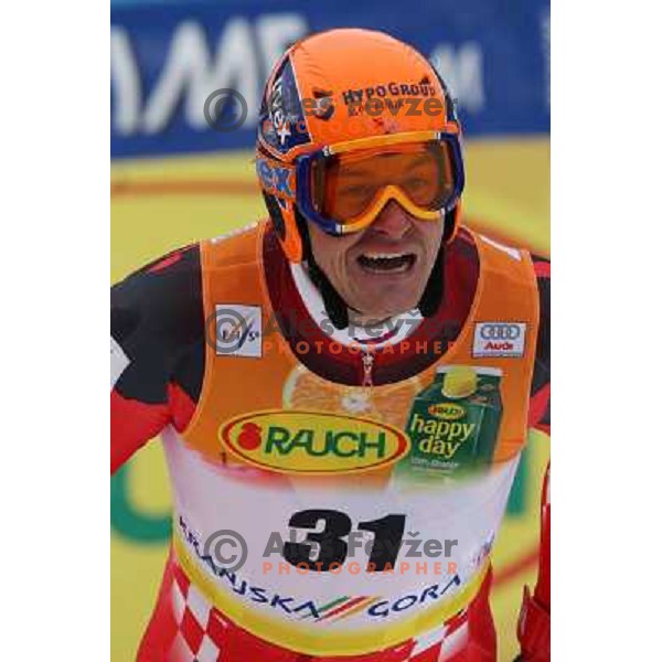 Ivica Kostelic (CRO) at finish of second run of Audi FIS Alpine Ski World Cup Giant Slalom in Kranjska gora, Slovenia on 8th of March 2008. Photo by Ales Fevzer 