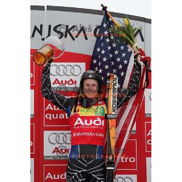 Ted Ligety (USA) at prize giving ceremony of Audi FIS Alpine Ski World Cup Giant Slalom in Kranjska gora, Slovenia on 8th of March 2008. Photo by Ales Fevzer 