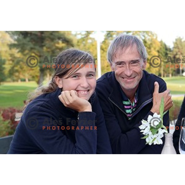Pia Babnik and his father Ales Babnik at Amateur golf competition at Royal Bled golf course, Slovenia on October 12, 2019