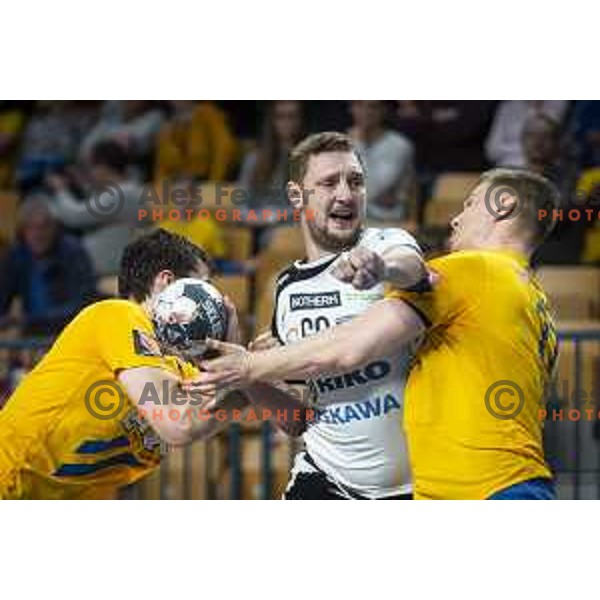in action during Slovenia Cup 2019/20 handball match between RK Celje Pivovarna Lasko and Riko Ribnica in Arena Zlatorog, Celje, Slovenia on December 18, 2019