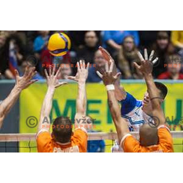 Klemen Cebulj in action during friendly volleyball match between Slovenia and Netherlands in Dvorana Tabor, Maribor, Slovenia on January 2, 2019