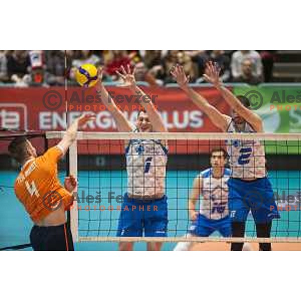 Toncek Stern and Alen Pajenk in action during friendly volleyball match between Slovenia and Netherlands in Dvorana Tabor, Maribor, Slovenia on January 2, 2019