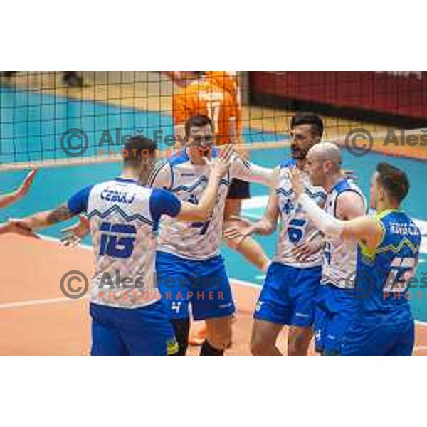 Jan Kozamernik, Mitja Gasparini celebrating during friendly volleyball match between Slovenia and Netherlands in Dvorana Tabor, Maribor, Slovenia on January 2, 2019