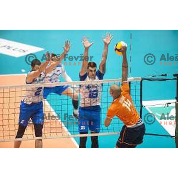 Alen Pajenk and Jan Kozamernik in action during friendly volleyball match between Slovenia and Netherlands in Dvorana Tabor, Maribor, Slovenia on January 2, 2019
