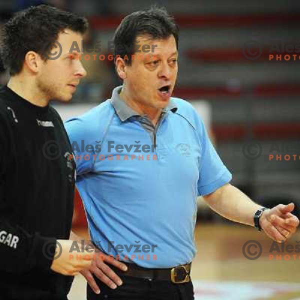 Tomaz Bregar and Bojan Cotar at EHF cup winners\' cup semifinal match Krim Mercator - Rulmentul-Urban Brasov, Ljubljana 