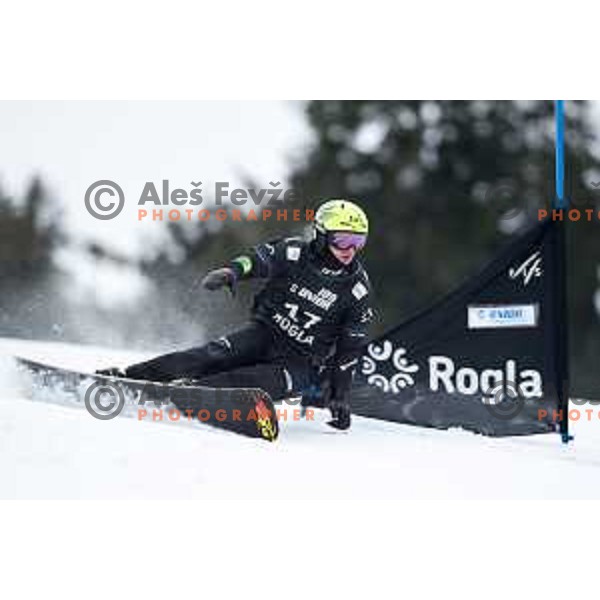 Tim Mastnak racing in FIS Snowborad World Cup parallel Giant Slalom at Rogla Ski Resort, Slovenia on January 18, 2020