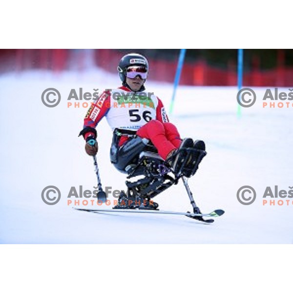 Akira Kano skiing in first run of ParaSki World Cup Giant slalom in Kranjska gora, Slovenia on January 22, 2020