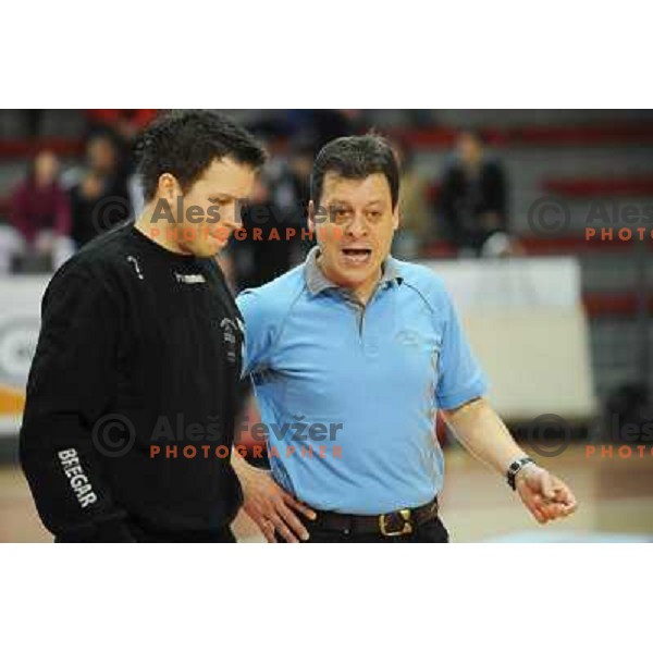 Tomaz Bregar and Bojan Cotar at EHF cup winners\' cup semifinal match Krim Mercator - Rulmentul-Urban Brasov, Ljubljana 