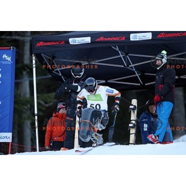 Floris Meijer skiing in first run of ParaSki World Cup Giant slalom in Kranjska gora, Slovenia on January 22, 2020