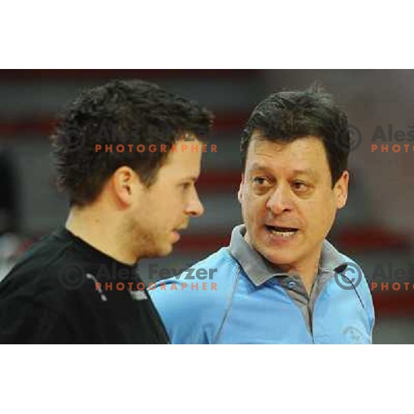 Tomaz Bregar and Bojan Cotar at EHF cup winners\' cup semifinal match Krim Mercator - Rulmentul-Urban Brasov, Ljubljana 
