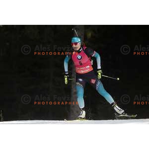Justine Braisaz (FRA) races at Women Individual 15 km , IBU Biathlon World Cup at Pokljuka, Slovenia on January 24, 2020