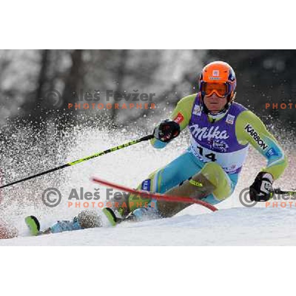 Bernard Vajdic (SLO) in first run of Audi FIS Alpine Ski World Cup Slalom in Kranjska gora, Slovenia on 9th of March 2008. Photo by Ales Fevzer 