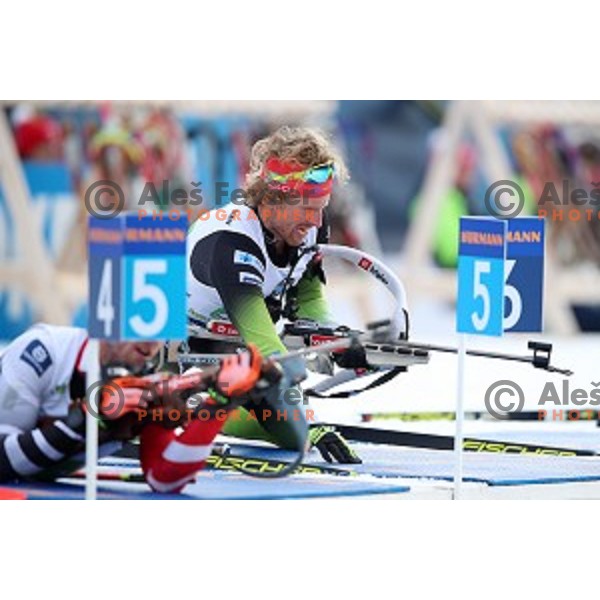 Klemen Bauer (SLO) competing in Mixed 4x7.5 km Relay at IBU Biathlon World Cup, Pokljuka, Slovenia on January 25, 2020