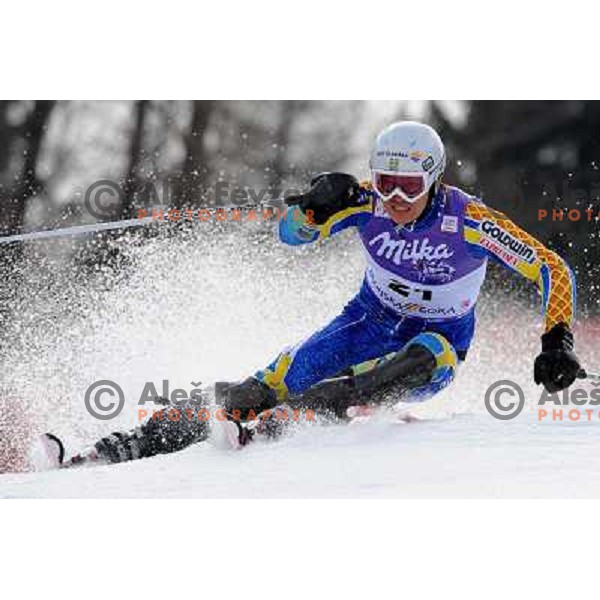 Andre Myrher (SWE) in first run of Audi FIS Alpine Ski World Cup Slalom in Kranjska gora, Slovenia on 9th of March 2008. Photo by Ales Fevzer 