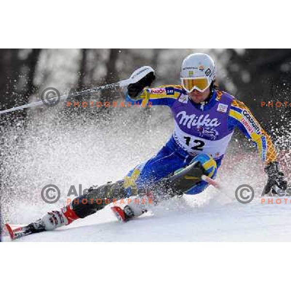 Markus Larsson (SWE) in first run of Audi FIS Alpine Ski World Cup Slalom in Kranjska gora, Slovenia on 9th of March 2008. Photo by Ales Fevzer 