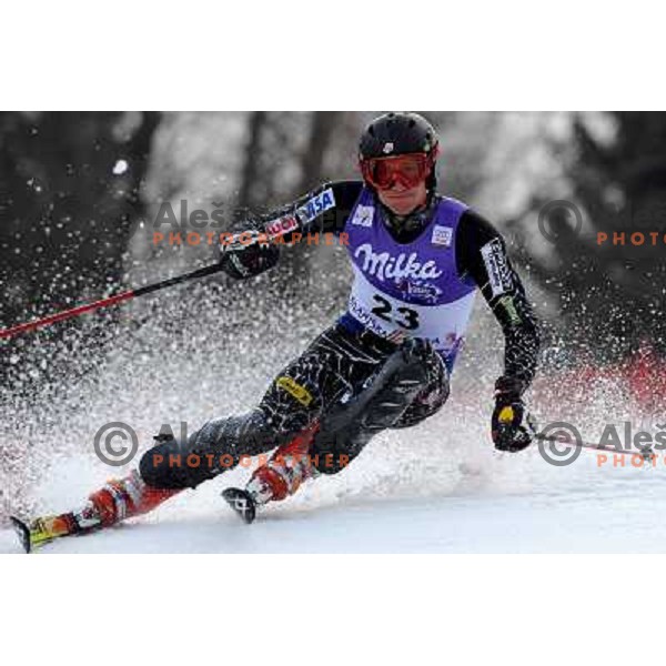 Jimmy Cochran (USA) in first run of Audi FIS Alpine Ski World Cup Slalom in Kranjska gora, Slovenia on 9th of March 2008. Photo by Ales Fevzer 