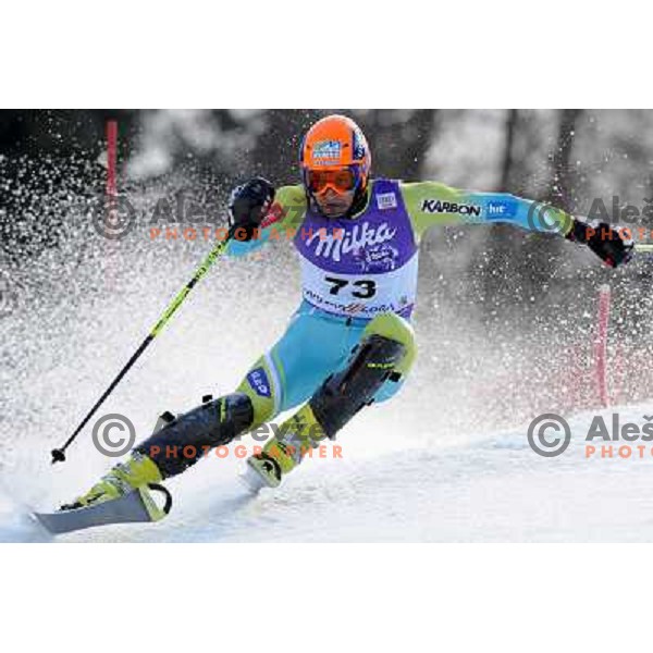 Ales Gorza (SLO) in first run of Audi FIS Alpine Ski World Cup Slalom in Kranjska gora, Slovenia on 9th of March 2008. Photo by Ales Fevzer 